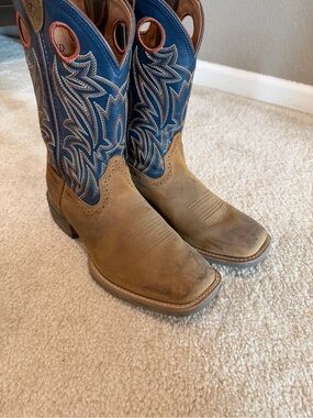 Ariat Sport Sidebet Western Boots Men’s 7D Brown Blue Square Toe ATS